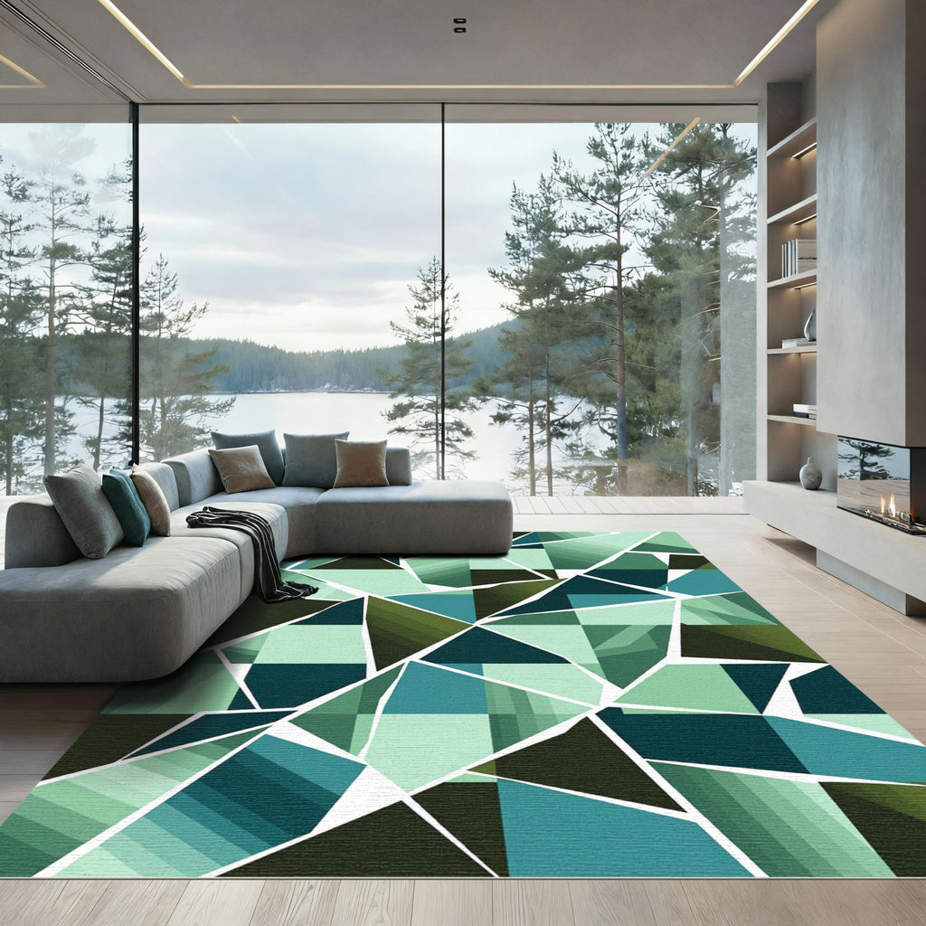 Fragmented Teal Green Geometric Shards Rug