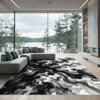 Black Ink Wash Cloud Swirl Rug
