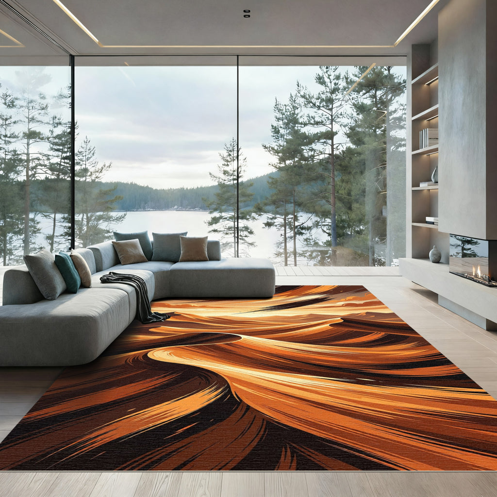 Golden Sandy Dune Waves Landscape Rug