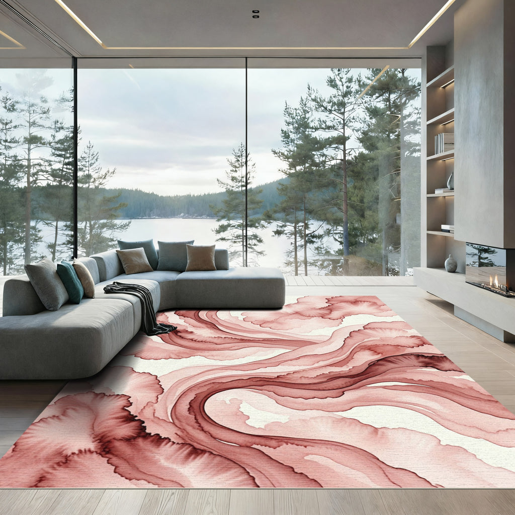 Blush Pink Watercolor Abstract Flow Rug