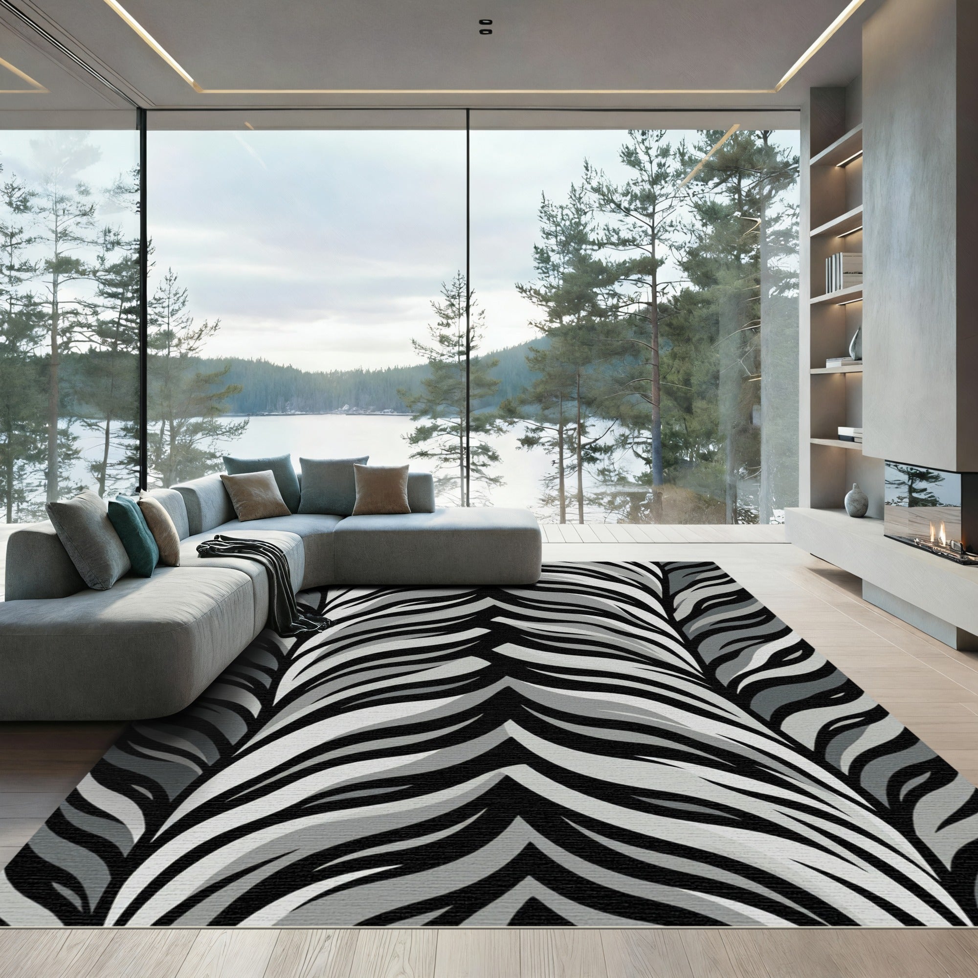 Grayscale Wavy Stripe Overlay Rug