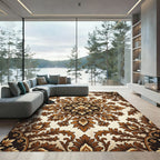 Earthy Brown Vintage Damask Medallion Rug