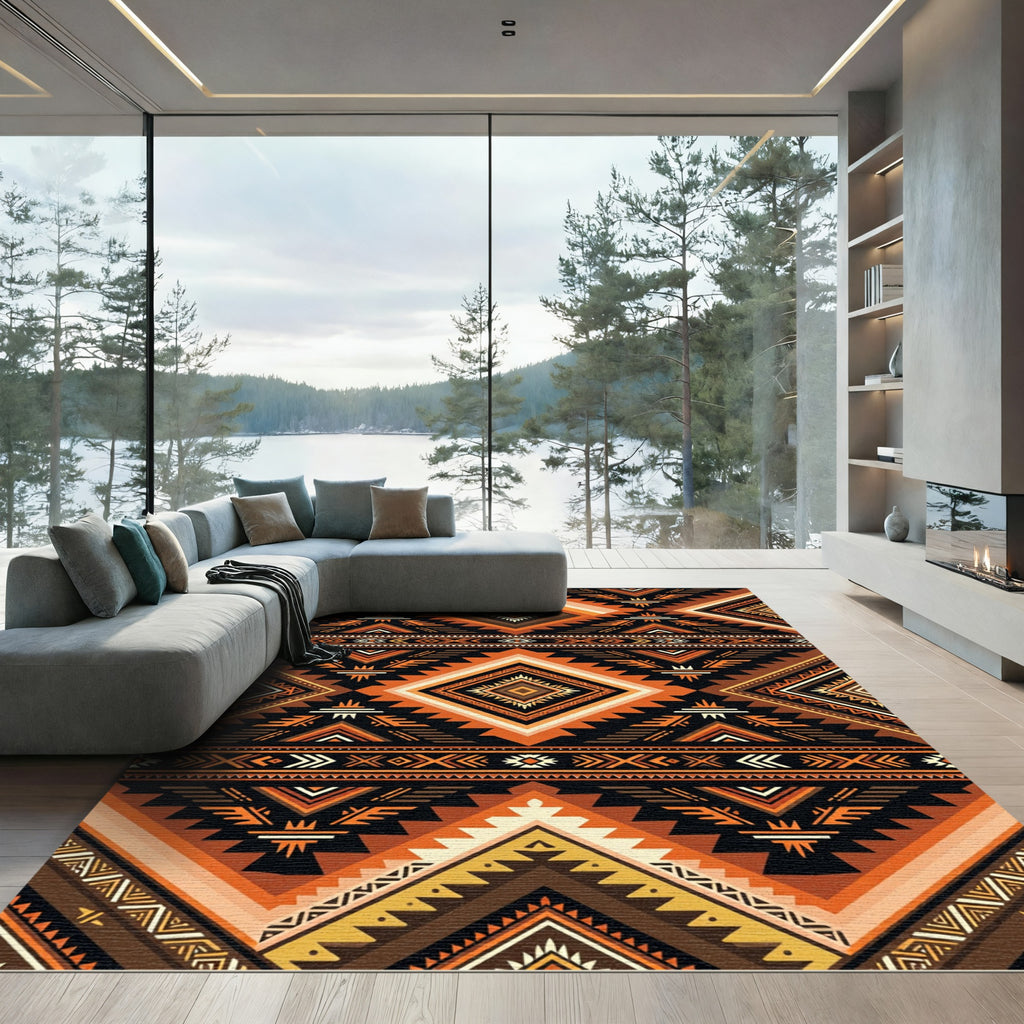 Bold Earthy Geometric Diamond Rug