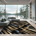 Modern Gold Gray Diagonal Stripes Rug