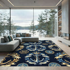Nautical Anchor Laurel Wreath Emblem Rug