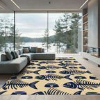 Navy Fish Skeleton Heart Bowl Tile Rug