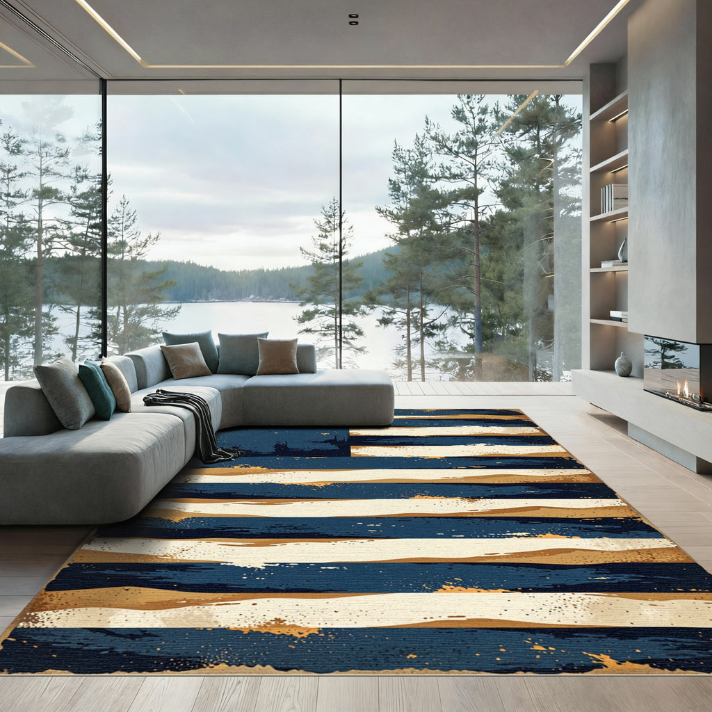 Distressed Navy and Gold American Flag Rug