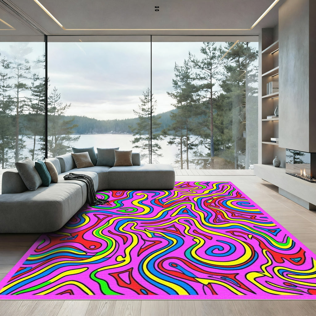 Vibrant Pink Swirling Abstract Waves Rug