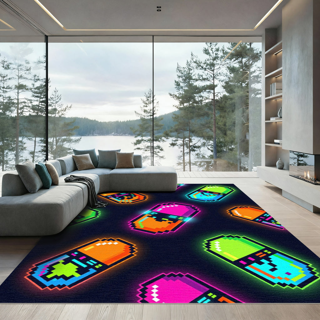 Neon Retro Pixel Art Pill Rug