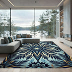 Geometric Navy Blue Starburst Foliage Rug