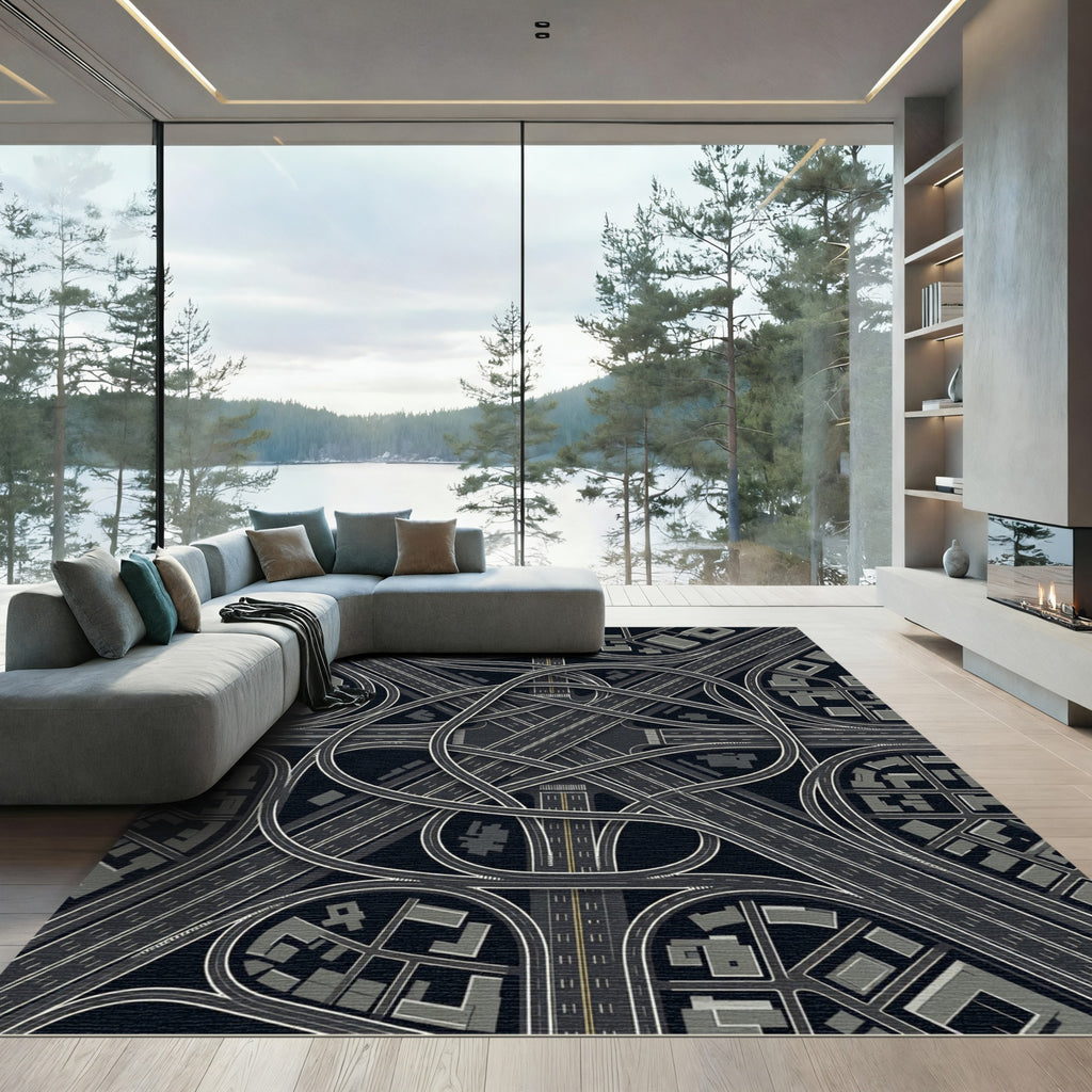 Abstract Urban Highway Interchange Grid Rug