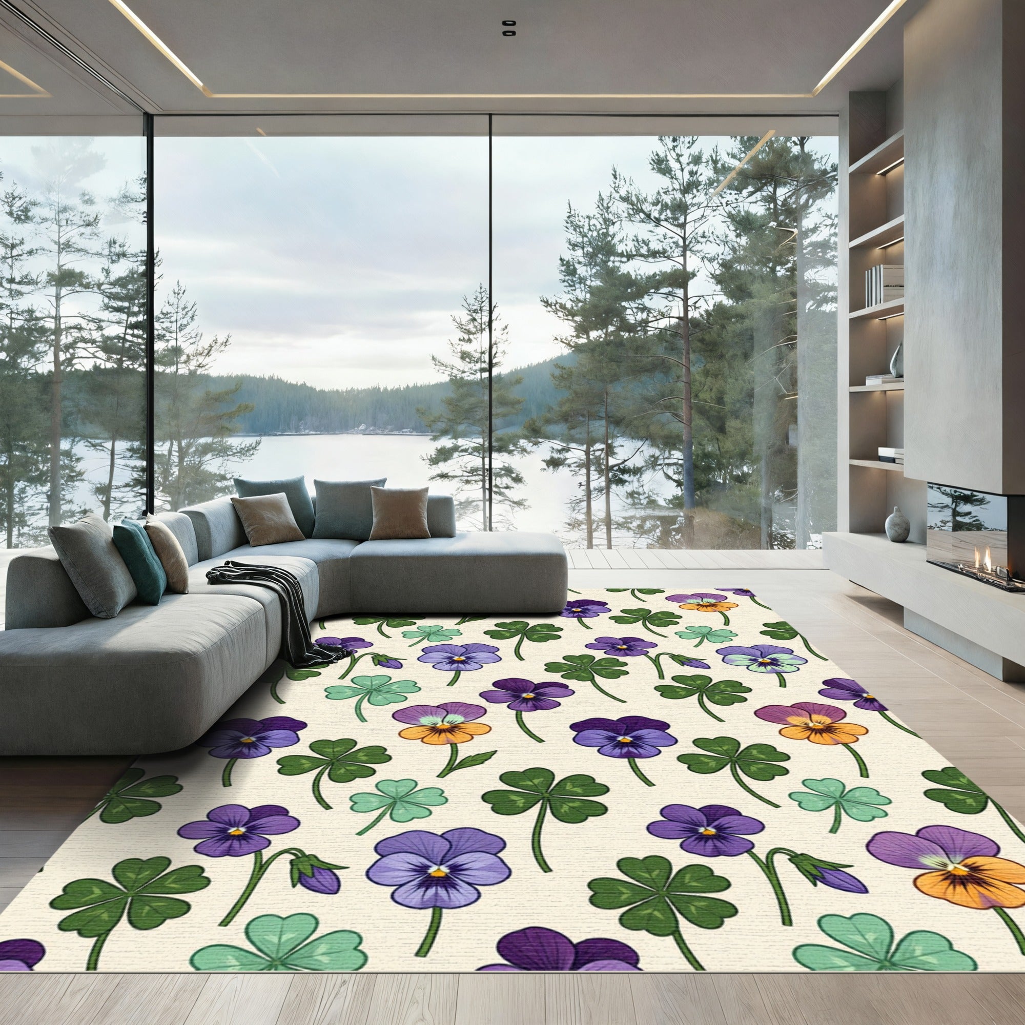 Purple Pansy Clover Meadow Pattern Rug