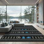 Tribal Black Wheat Flower Water Medallions Rug