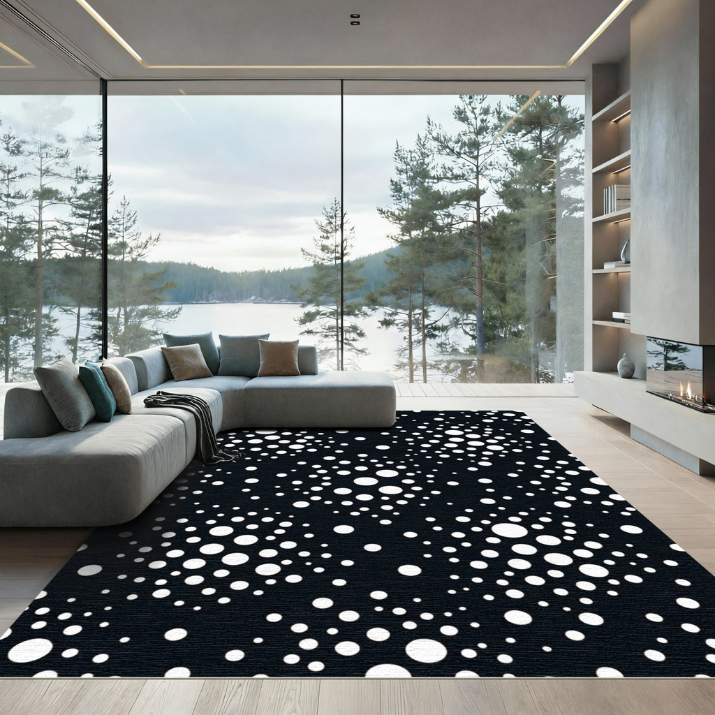 Black White Scattered Dot Composition Rug