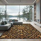 Opulent Gold Floral Feather Mandala Rug