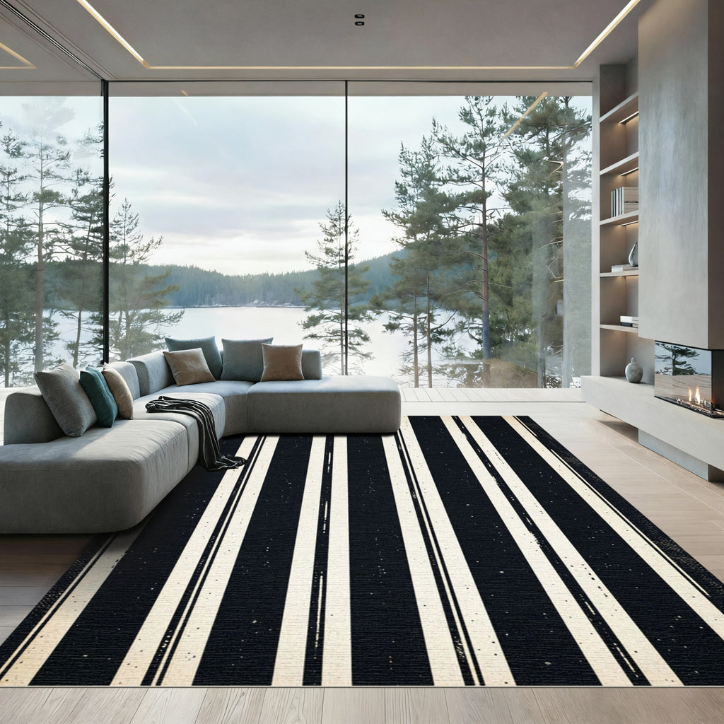 Classic Black and Cream Stripe Rug