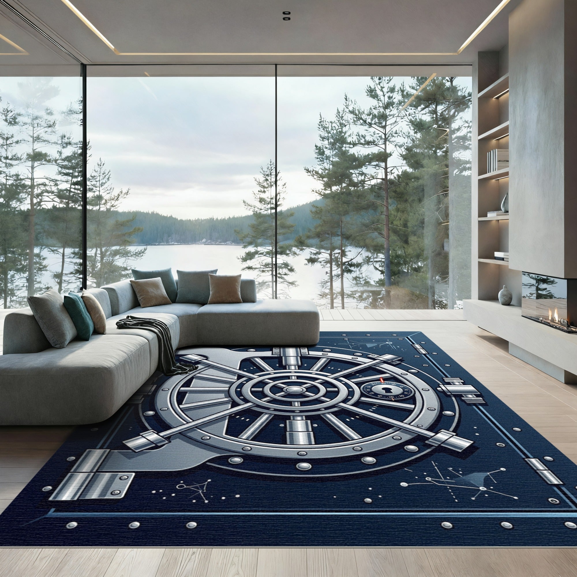 Industrial Metallic Vault Circular Steel Art Rug