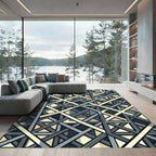 Gray Cream Intersecting Geometric Lines Rug