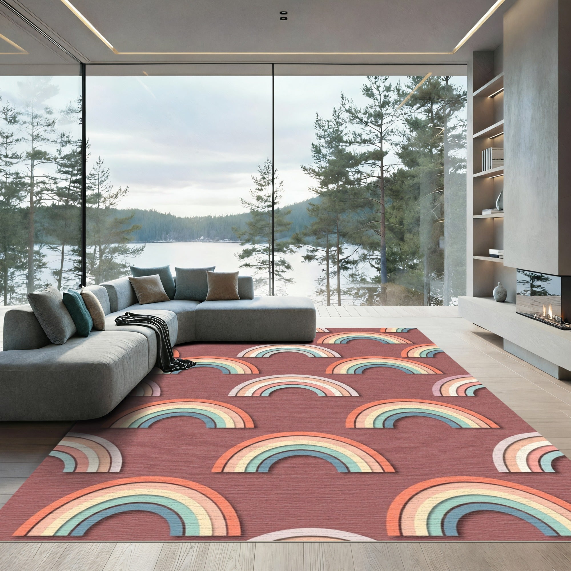 Retro Earthy Rainbow Arches Rug