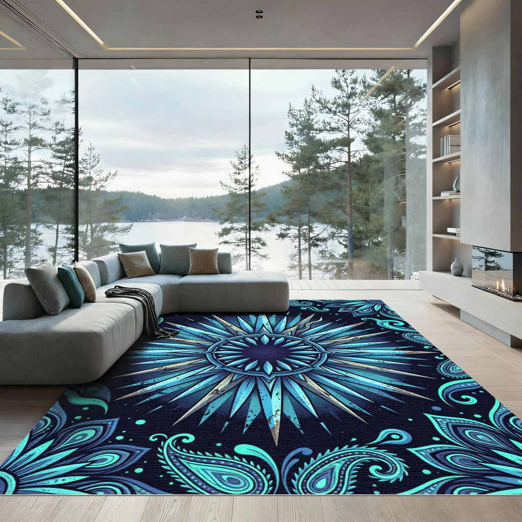 Emerald Shards Paisley Mandala Rug