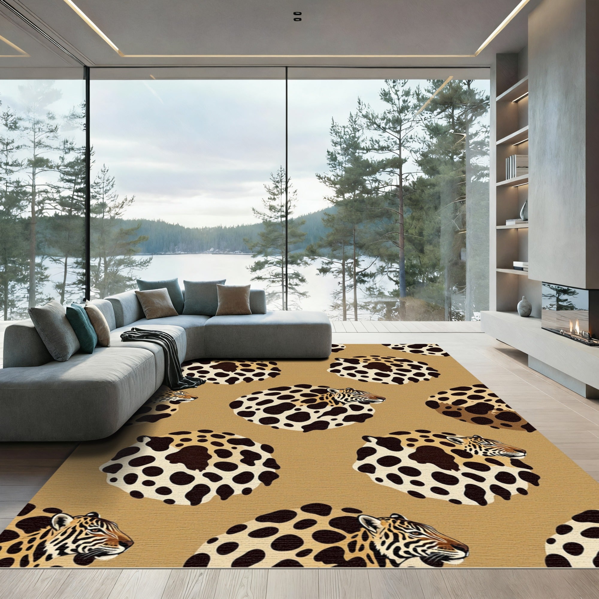 Retro Leopard Spots Round Faces Rug