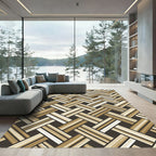 Beige and Brown Basketweave Geometric Rug