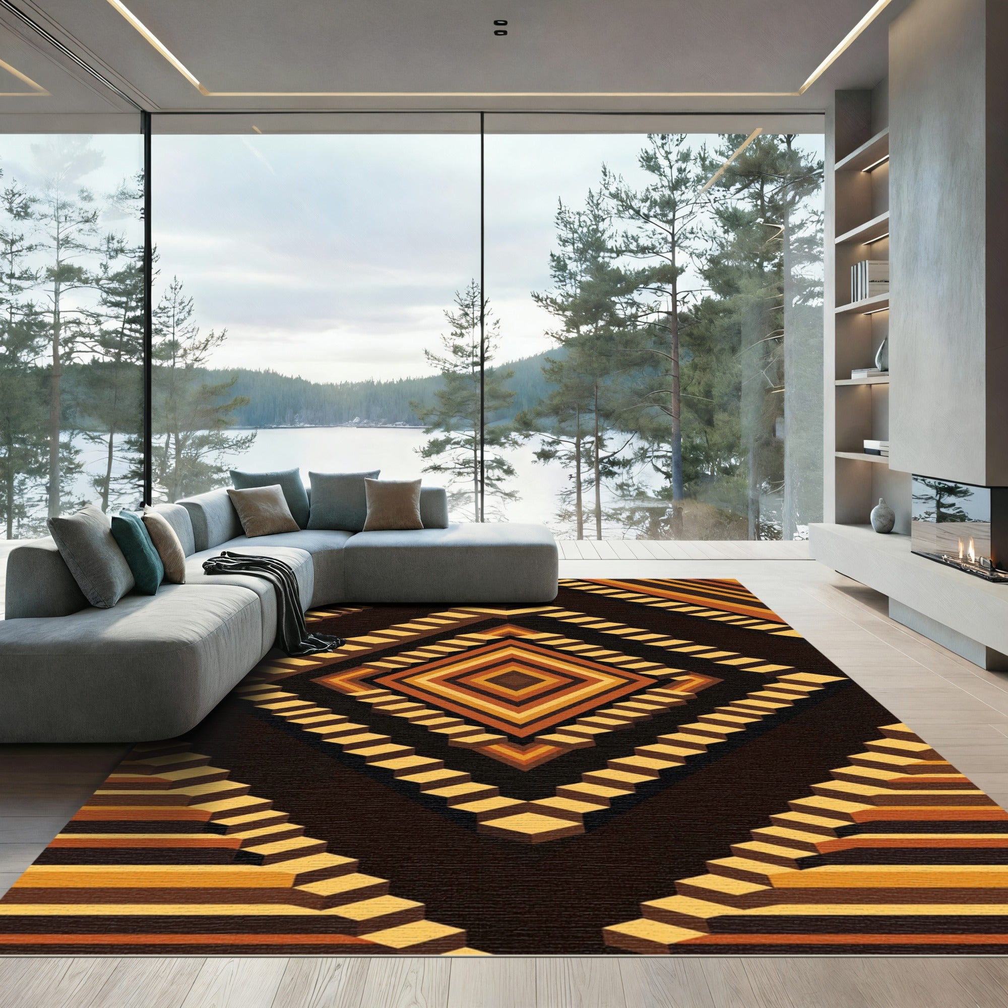 Art Deco Geometric Diamond Steps Rug