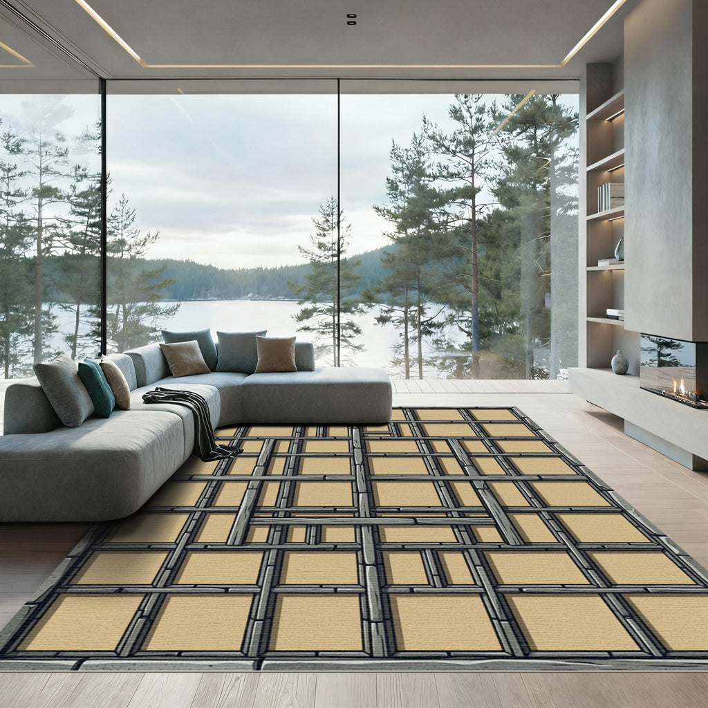 Rustic Stone Grid Abstract Rug