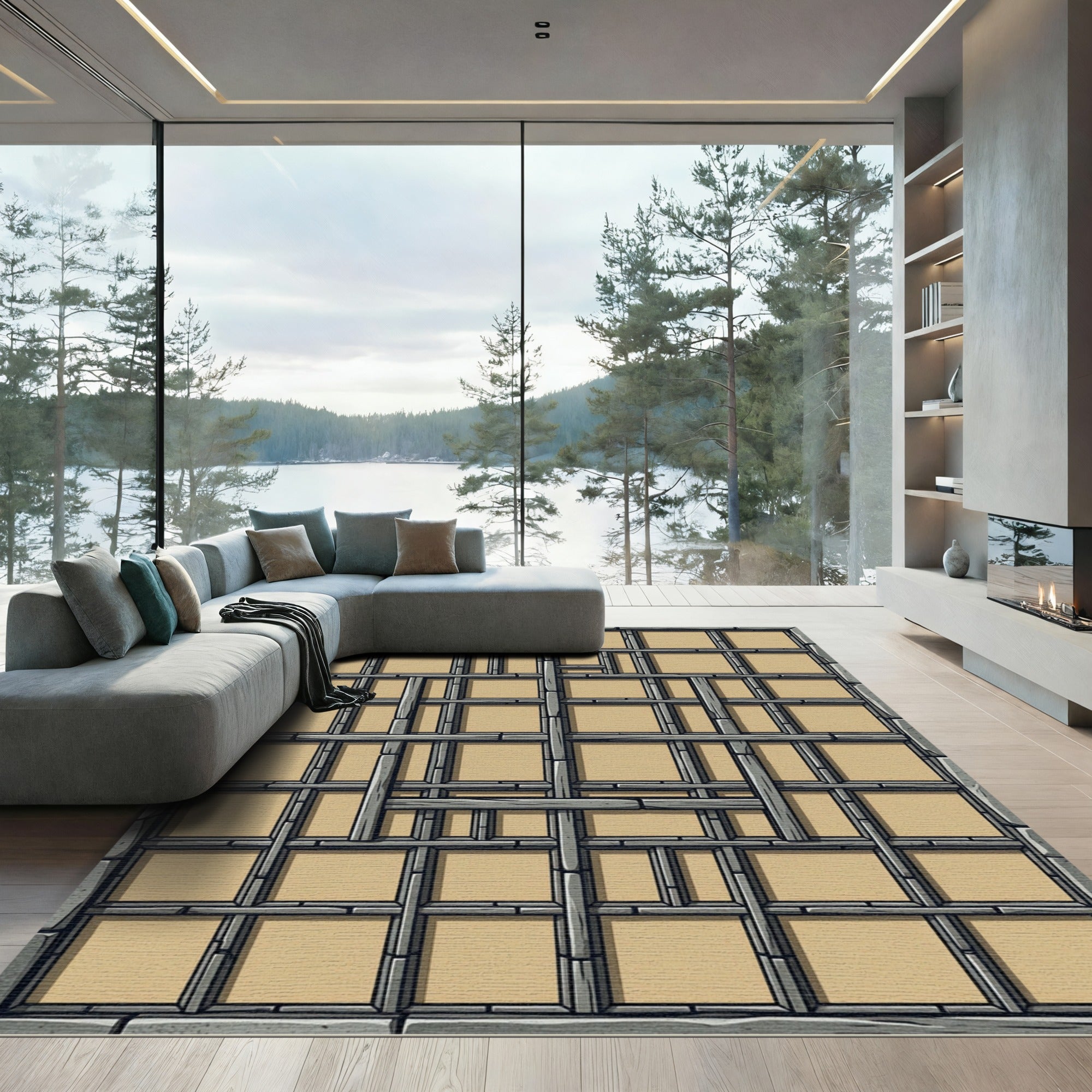 Rustic Stone Grid Abstract Rug