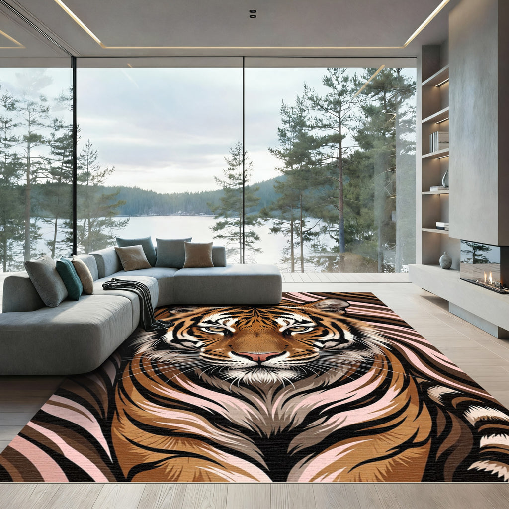 Fierce Tiger Face Swirling Stripes Rug