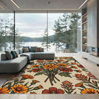 Vibrant Orange Autumnal Wildflower Meadow Rug