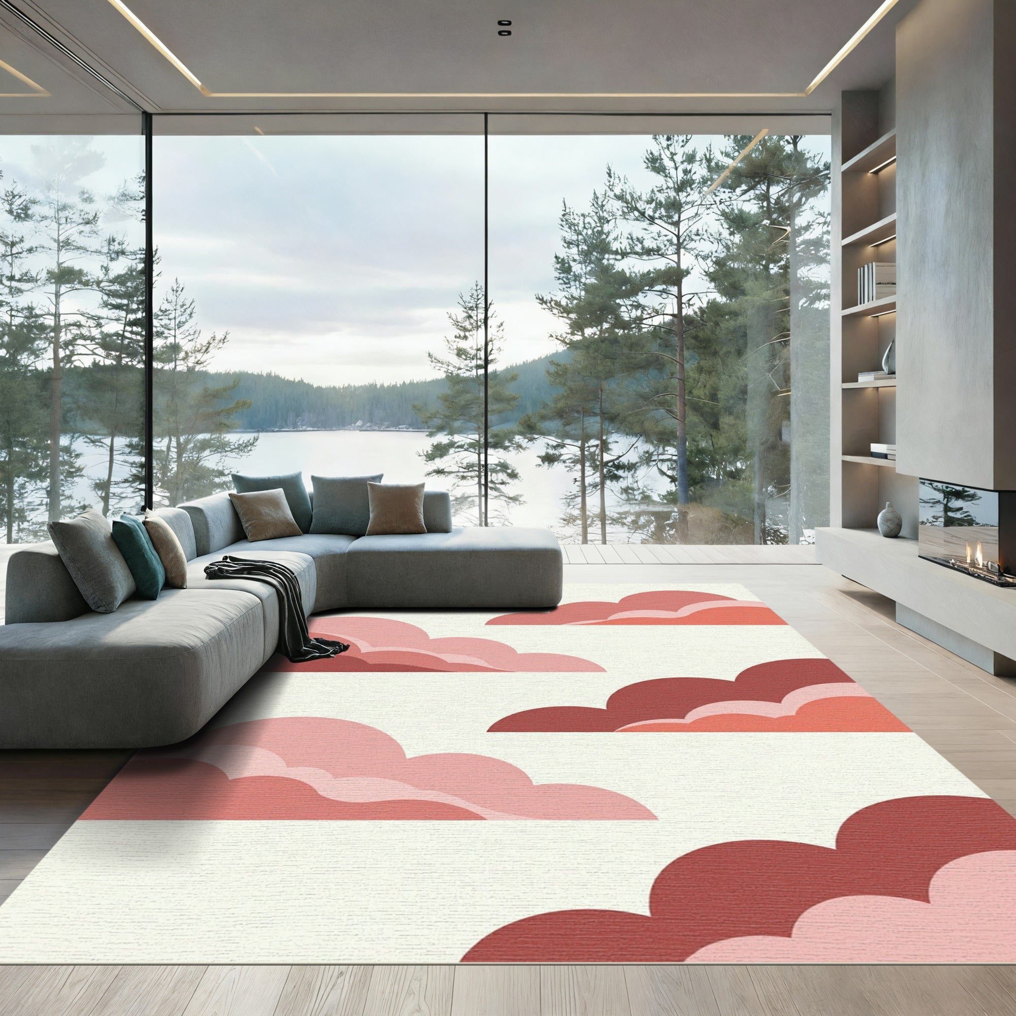 Red Pink Layered Clouds Rug