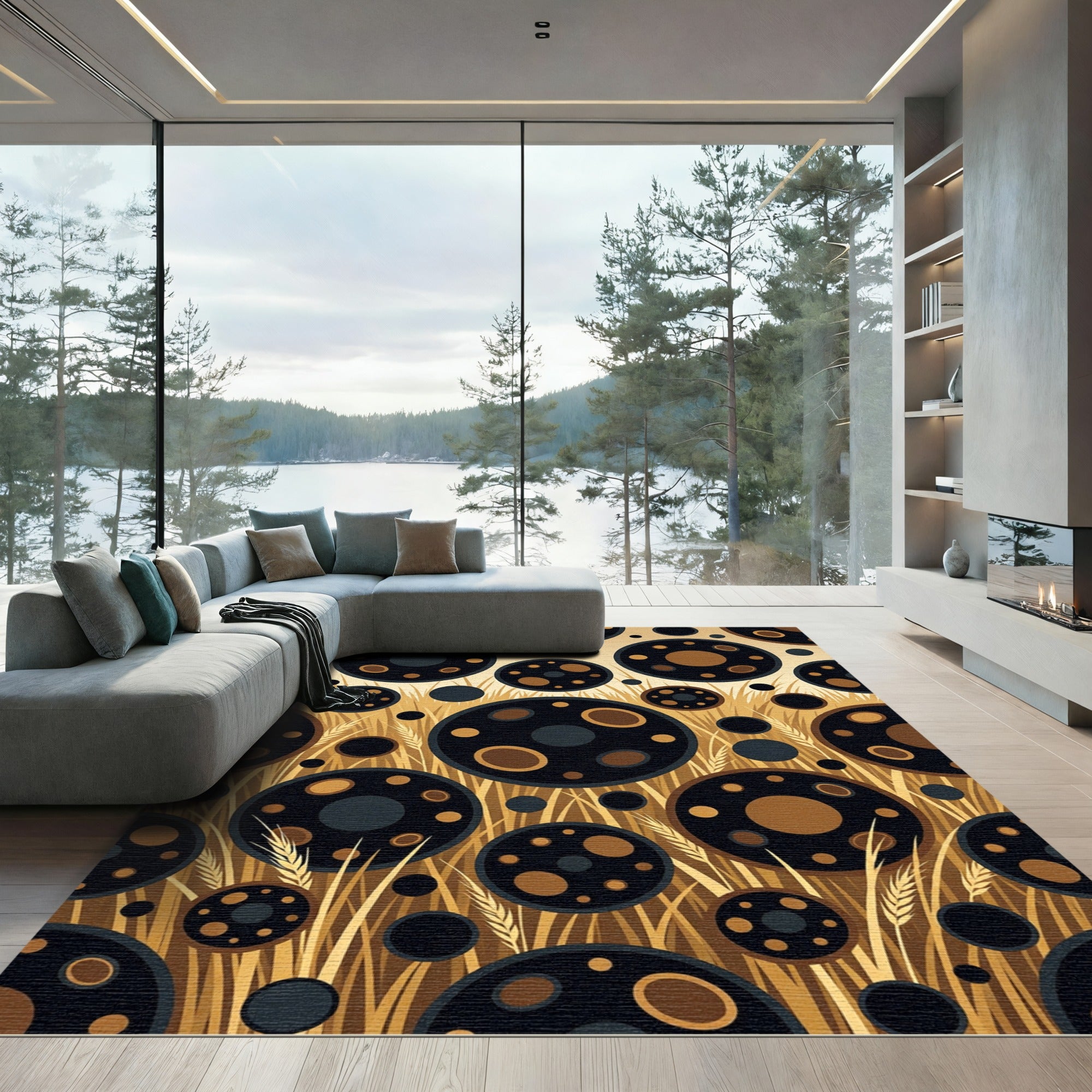 Celestial Wheat Field Abstract Gold Rug