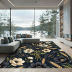 Dark Floral Wheat Arrangement Rug