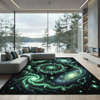 Luminous Emerald Celestial Zodiac Galaxy Rug