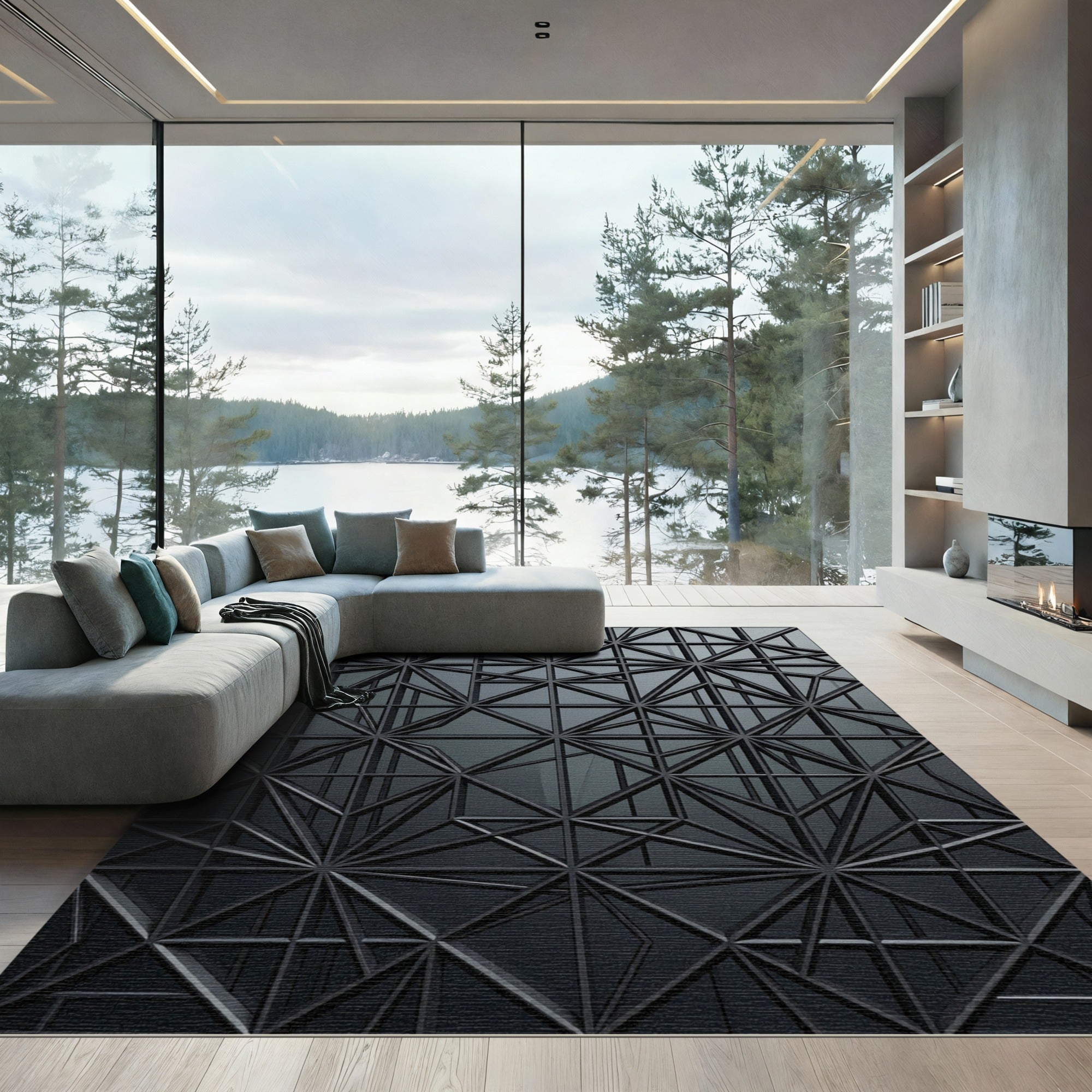 Dark Gray Geometric Intersecting Lines Rug