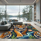 Vibrant Tiger Jungle Tropical Scene Rug