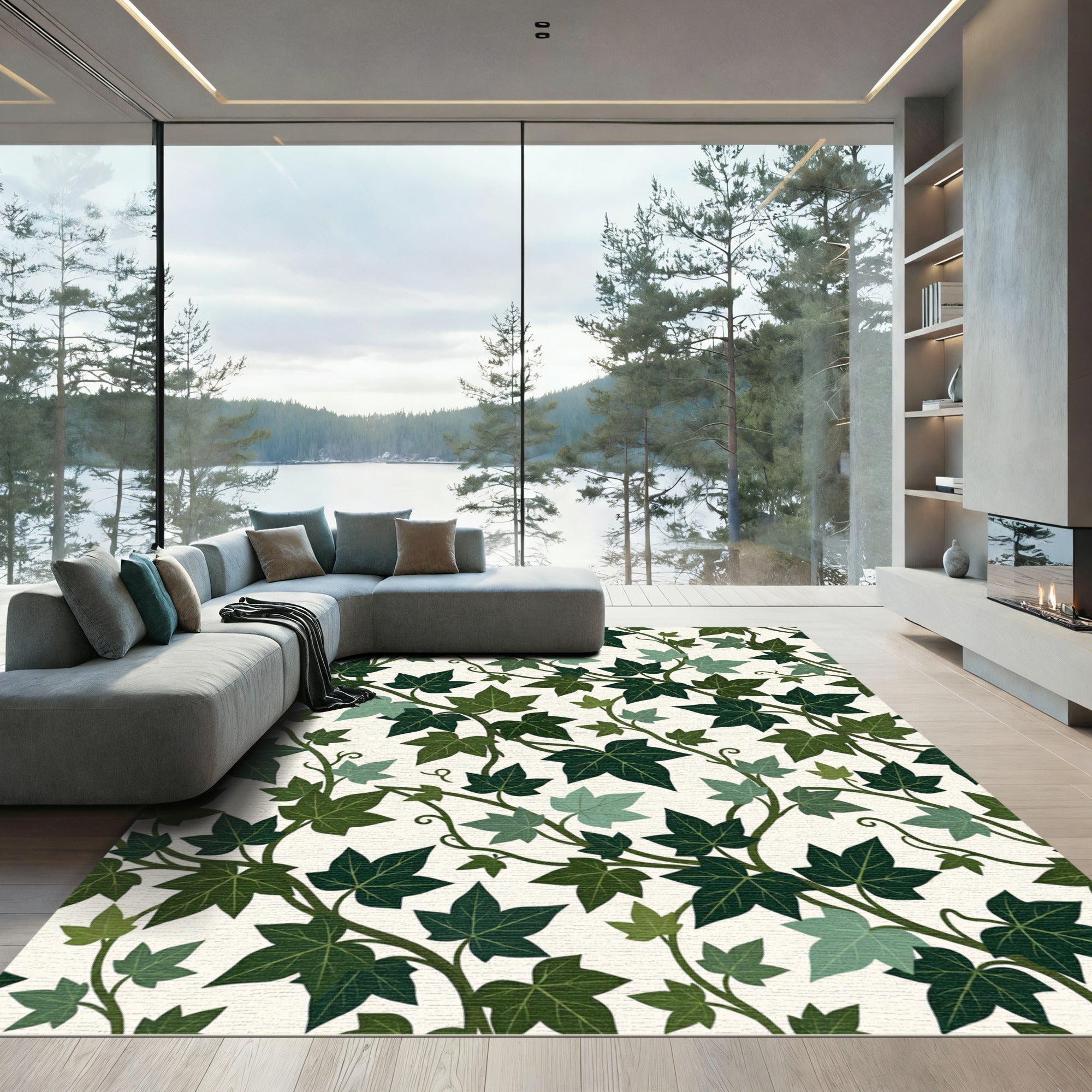 Green Ivy Vine Botanical Art Rug