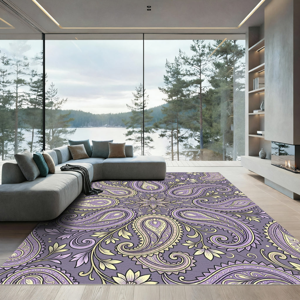 Lavender Yellow Paisley Floral Medallion Rug