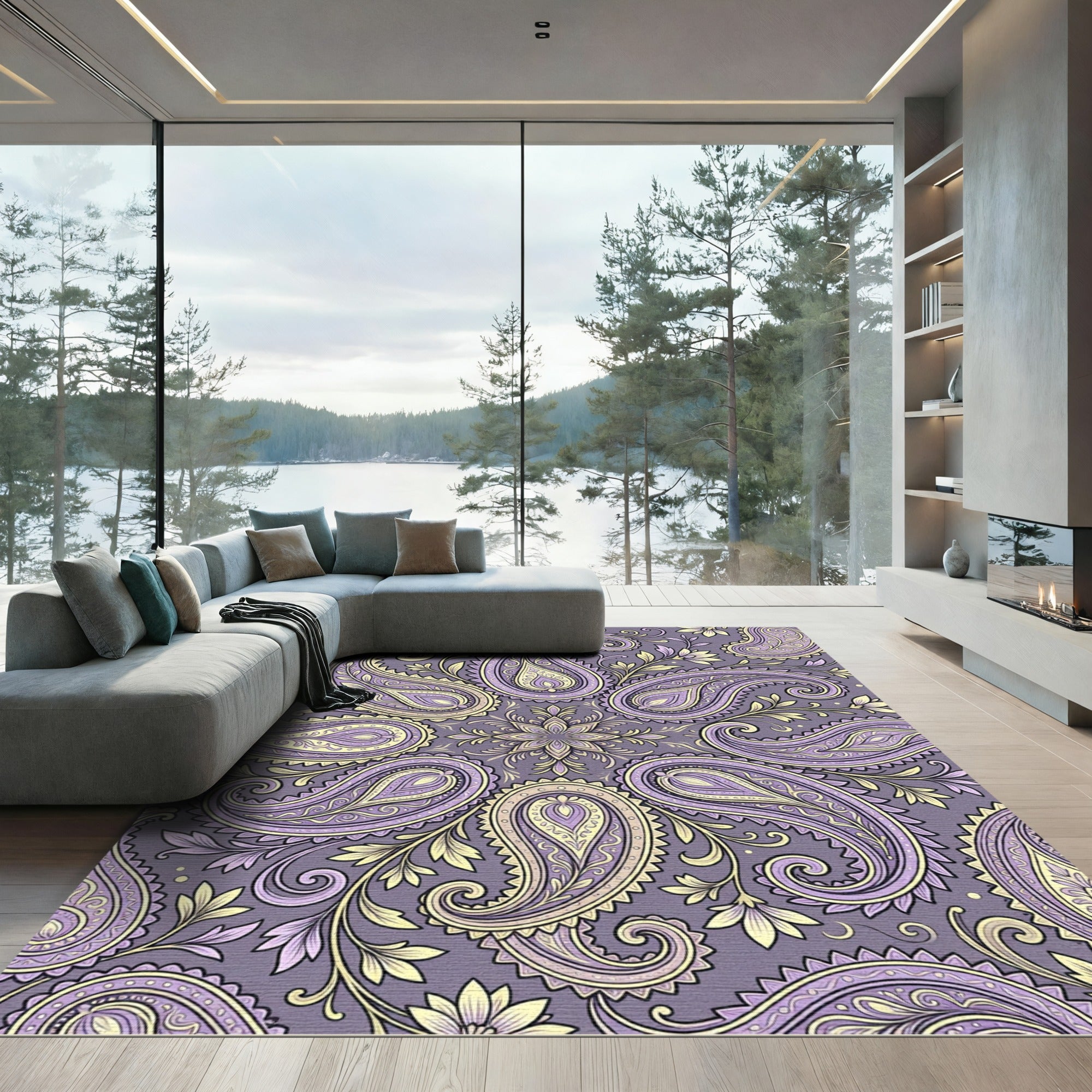 Lavender Yellow Paisley Floral Medallion Rug