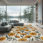 Golden Daisy Floral Botanical Arrangement Rug