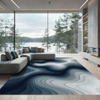 Deep Blue Layered Wave Abstract Rug