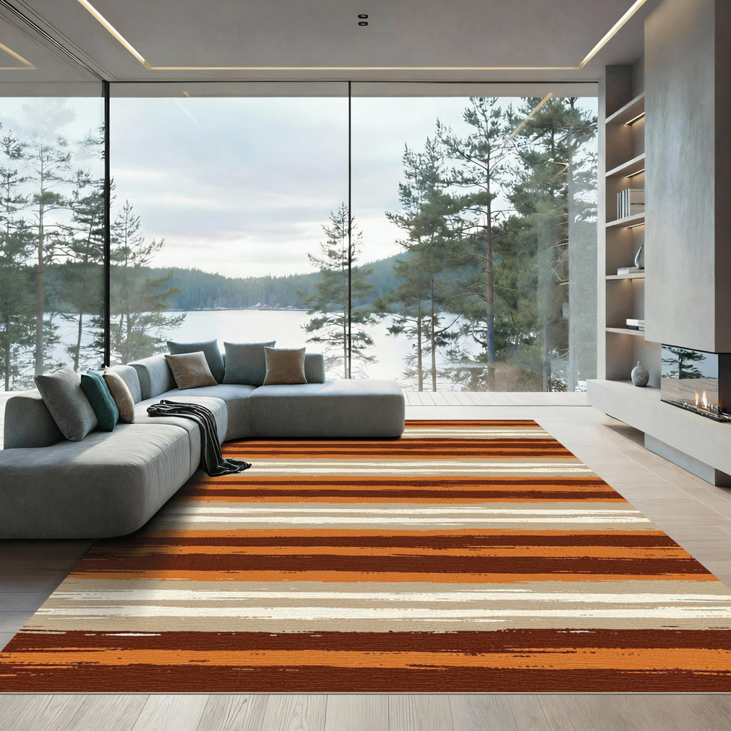 Earthy Brown and Tan Striped Rug