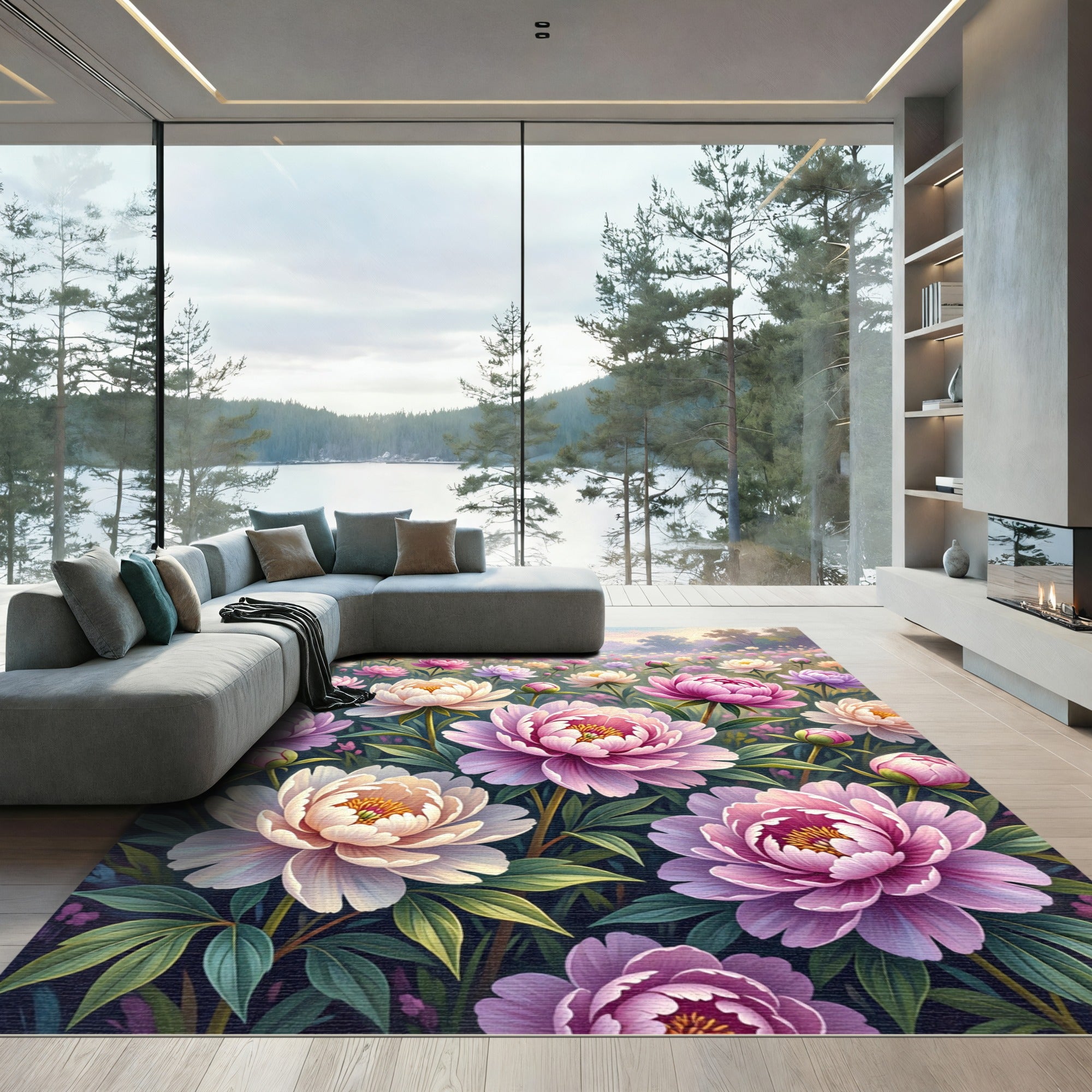 Whimsical Pink Peony Garden Bloom Rug