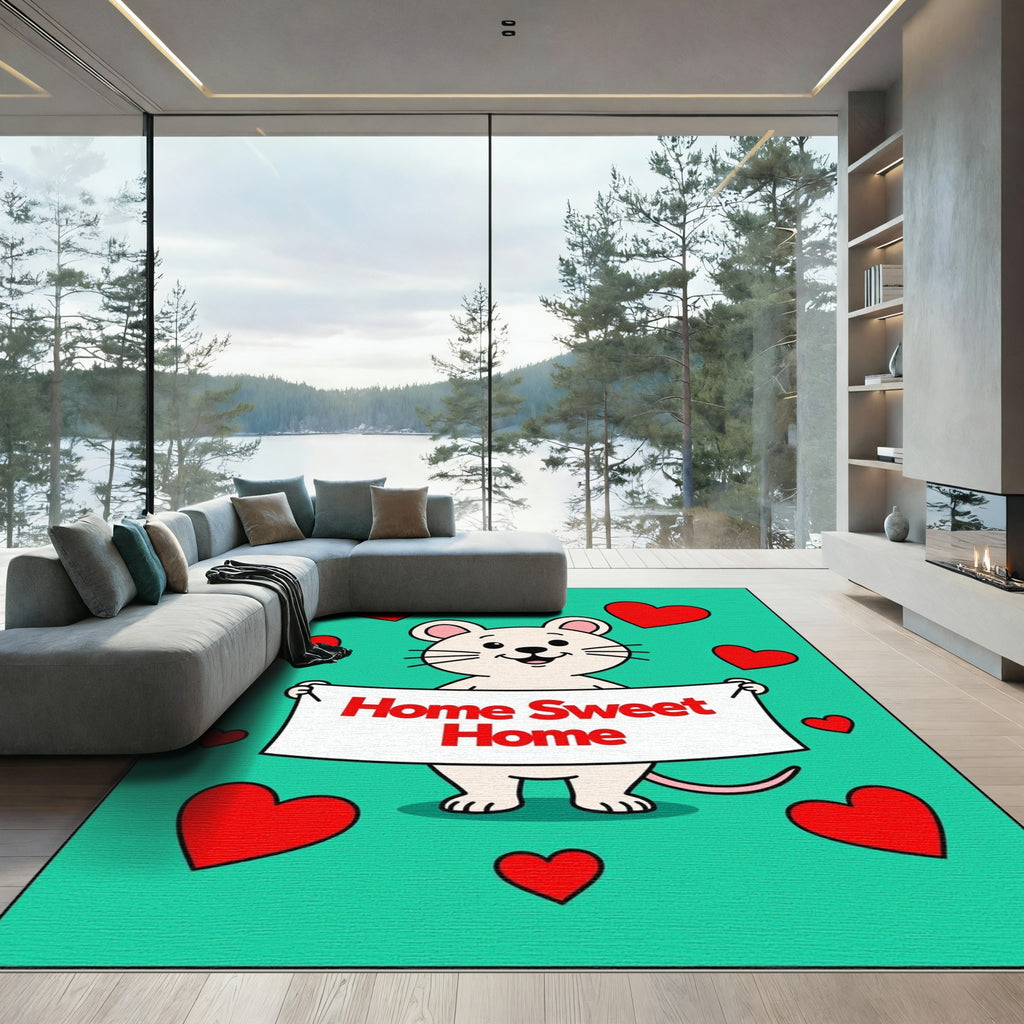 Charming Cream Mouse Red Hearts Arrangement Rug