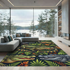 Vibrant Tropical Crocodile Foliage Jungle Art Rug