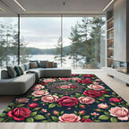 Pink Crimson Rose Garden Medallion Rug