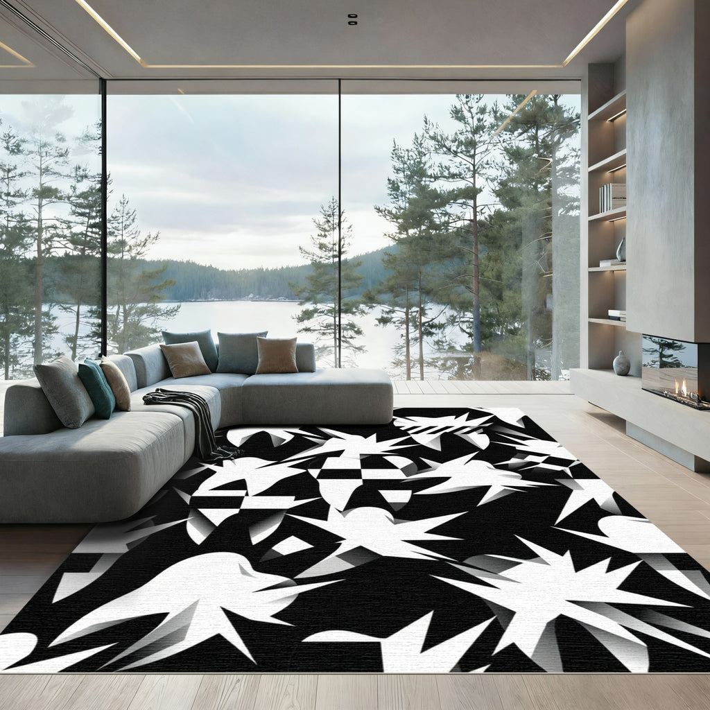 Graphic Black and White Tooth Mosaic Rug