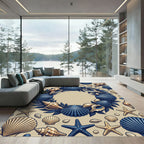 Blue and Gold Seashell Wreath Rug
