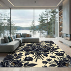 Elegant Black Floral Botanical Bouquet Rug